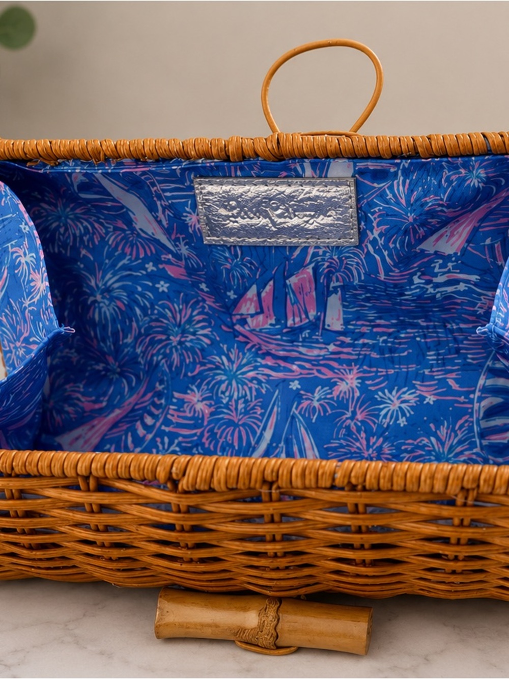 Lilly Pulitzer Blue and Pink Wicker Clutch - Picture 2 of 3